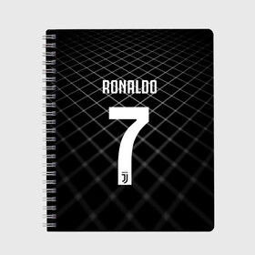 Тетрадь с принтом RONALDO JUVE SPORT в Тюмени, 100% бумага | 48 листов, плотность листов — 60 г/м2, плотность картонной обложки — 250 г/м2. Листы скреплены сбоку удобной пружинной спиралью. Уголки страниц и обложки скругленные. Цвет линий — светло-серый
 | Тематика изображения на принте: cr7 | fc | клуб | криштиану роналду | роналдо | фк | ювентус