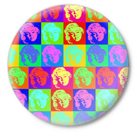 Значок с принтом pop-art Marilyn Monroe в Тюмени,  металл | круглая форма, металлическая застежка в виде булавки | Тематика изображения на принте: marilyn monroe | pop art | мэрилин монро | поп арт