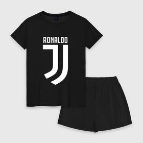 Женская пижама с шортиками хлопок с принтом RONALDO JUVE SPORT в Тюмени, 100% хлопок | футболка прямого кроя, шорты свободные с широкой мягкой резинкой | cr7 | fc | клуб | криштиану роналду | роналдо | фк | ювентус