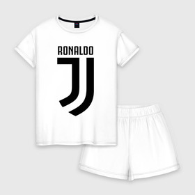 Женская пижама с шортиками хлопок с принтом RONALDO JUVE SPORT в Тюмени, 100% хлопок | футболка прямого кроя, шорты свободные с широкой мягкой резинкой | cr7 | fc | клуб | криштиану роналду | роналдо | фк | ювентус