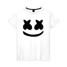 Женская футболка хлопок с принтом Маршмеллоу в Тюмени, 100% хлопок | прямой крой, круглый вырез горловины, длина до линии бедер, слегка спущенное плечо | electronic music | marshmello | маршмеллоу | электронная музыка