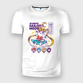 Мужская футболка 3D спортивная с принтом Sailor Meow в Тюмени, 100% полиэстер с улучшенными характеристиками | приталенный силуэт, круглая горловина, широкие плечи, сужается к линии бедра | anime | cat | kawaii | sailor moon | аниме | каваи | кот котик | мультсериал | ностальгия | ретро | сейлор мун