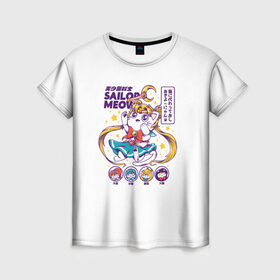 Женская футболка 3D с принтом Sailor Meow в Тюмени, 100% полиэфир ( синтетическое хлопкоподобное полотно) | прямой крой, круглый вырез горловины, длина до линии бедер | anime | cat | kawaii | sailor moon | аниме | каваи | кот котик | мультсериал | ностальгия | ретро | сейлор мун