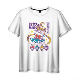 Мужская футболка 3D с принтом Sailor Meow в Тюмени, 100% полиэфир | прямой крой, круглый вырез горловины, длина до линии бедер | anime | cat | kawaii | sailor moon | аниме | каваи | кот котик | мультсериал | ностальгия | ретро | сейлор мун