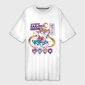 Платье-футболка 3D с принтом Sailor Meow в Тюмени,  |  | Тематика изображения на принте: anime | cat | kawaii | sailor moon | аниме | каваи | кот котик | мультсериал | ностальгия | ретро | сейлор мун