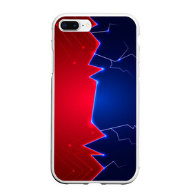 Чехол для iPhone 7Plus/8 Plus матовый с принтом Battle color в Тюмени, Силикон | Область печати: задняя сторона чехла, без боковых панелей | blue | lightning | lines | red | красный | линии | молния | половины | противостояние | синий