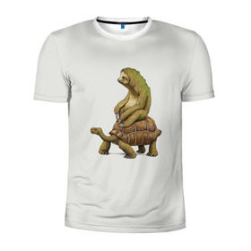 Мужская футболка 3D спортивная с принтом Ленивец и Черепаха в Тюмени, 100% полиэстер с улучшенными характеристиками | приталенный силуэт, круглая горловина, широкие плечи, сужается к линии бедра | быстрый | медленный | понедельник | работа | юмор