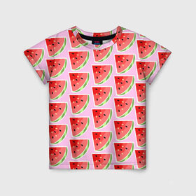 Детская футболка 3D с принтом Арбуз ПОП АРТ в Тюмени, 100% гипоаллергенный полиэфир | прямой крой, круглый вырез горловины, длина до линии бедер, чуть спущенное плечо, ткань немного тянется | pop art | popart | арбуз | арбузный | дольками | дольки арбуза | поп арт