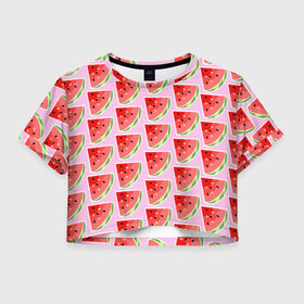 Женская футболка 3D укороченная с принтом Арбуз ПОП АРТ в Тюмени, 100% полиэстер | круглая горловина, длина футболки до линии талии, рукава с отворотами | pop art | popart | арбуз | арбузный | дольками | дольки арбуза | поп арт