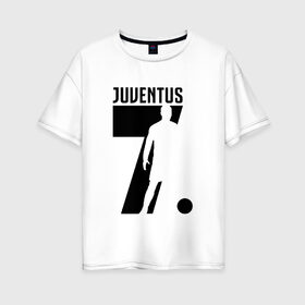 Женская футболка хлопок Oversize с принтом RONALDO JUVE SPORT в Тюмени, 100% хлопок | свободный крой, круглый ворот, спущенный рукав, длина до линии бедер
 | cr7 | fc | клуб | криштиану роналду | роналдо | фк | форма | ювентус