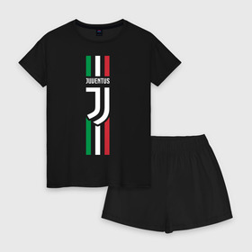 Женская пижама с шортиками хлопок с принтом Juventus Italy в Тюмени, 100% хлопок | футболка прямого кроя, шорты свободные с широкой мягкой резинкой | cristiano | juve | италия | криштиану | роналдо | роналду | юве | ювентус