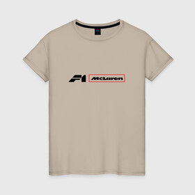 Женская футболка хлопок с принтом макларен ф1 в Тюмени, 100% хлопок | прямой крой, круглый вырез горловины, длина до линии бедер, слегка спущенное плечо | f 1 | formula 1 | mclaren | макларен | ф 1 | формула 1