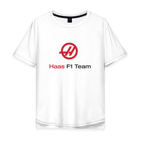 Мужская футболка хлопок Oversize с принтом haas в Тюмени, 100% хлопок | свободный крой, круглый ворот, “спинка” длиннее передней части | Тематика изображения на принте: f 1 | formula 1 | haas | ф 1 | формула 1 | хаас