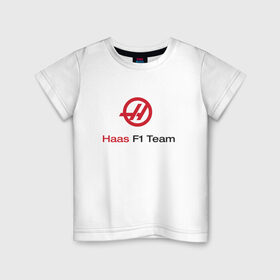 Детская футболка хлопок с принтом haas в Тюмени, 100% хлопок | круглый вырез горловины, полуприлегающий силуэт, длина до линии бедер | f 1 | formula 1 | haas | ф 1 | формула 1 | хаас