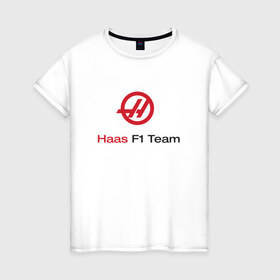 Женская футболка хлопок с принтом haas в Тюмени, 100% хлопок | прямой крой, круглый вырез горловины, длина до линии бедер, слегка спущенное плечо | f 1 | formula 1 | haas | ф 1 | формула 1 | хаас
