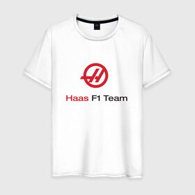 Мужская футболка хлопок с принтом haas в Тюмени, 100% хлопок | прямой крой, круглый вырез горловины, длина до линии бедер, слегка спущенное плечо. | f 1 | formula 1 | haas | ф 1 | формула 1 | хаас