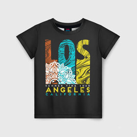 Детская футболка 3D с принтом Los Angeles California Surfing в Тюмени, 100% гипоаллергенный полиэфир | прямой крой, круглый вырез горловины, длина до линии бедер, чуть спущенное плечо, ткань немного тянется | Тематика изображения на принте: 