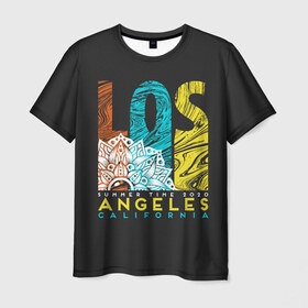 Мужская футболка 3D с принтом Los Angeles California Surfing в Тюмени, 100% полиэфир | прямой крой, круглый вырез горловины, длина до линии бедер | 