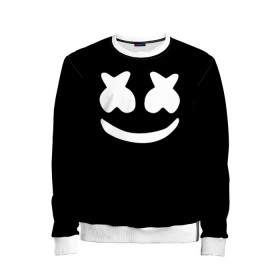 Детский свитшот 3D с принтом Marshmello black в Тюмени, 100% полиэстер | свободная посадка, прямой крой, мягкая тканевая резинка на рукавах и понизу свитшота | dj | dj marshmello | marshmello | клуб | клубная музыка | музыка