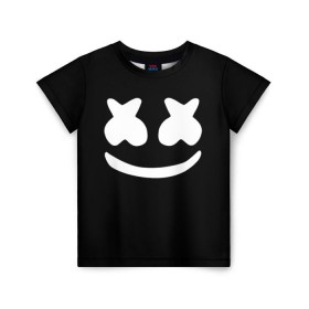 Детская футболка 3D с принтом Marshmello black в Тюмени, 100% гипоаллергенный полиэфир | прямой крой, круглый вырез горловины, длина до линии бедер, чуть спущенное плечо, ткань немного тянется | Тематика изображения на принте: dj | dj marshmello | marshmello | клуб | клубная музыка | музыка
