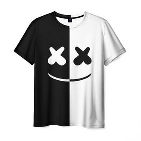 Мужская футболка 3D с принтом MARSHMELLO BLACK & WHITE в Тюмени, 100% полиэфир | прямой крой, круглый вырез горловины, длина до линии бедер | Тематика изображения на принте: dj | marshmello | клубная музыка | маршмелло | музыка | музыкант