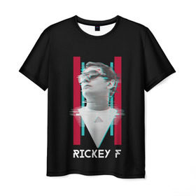 Мужская футболка 3D с принтом Rickey F Glitch в Тюмени, 100% полиэфир | прямой крой, круглый вырез горловины, длина до линии бедер | rickey f | рики ф | рики эф