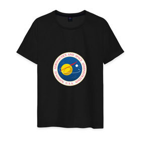 Мужская футболка хлопок с принтом Oldschool NASA в Тюмени, 100% хлопок | прямой крой, круглый вырез горловины, длина до линии бедер, слегка спущенное плечо. | administration | aeronautics | brand | logo | nasa | national | oldschool | space | usa | исследование | космос | лого | наса | национальное | олдскул | сша | управление