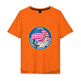 Мужская футболка хлопок Oversize с принтом NASA Kennedy Space Center в Тюмени, 100% хлопок | свободный крой, круглый ворот, “спинка” длиннее передней части | administration | aeronautics | brand | logo | nasa | national | oldschool | space | usa | исследование | космос | лого | наса | национальное | олдскул | сша | управление