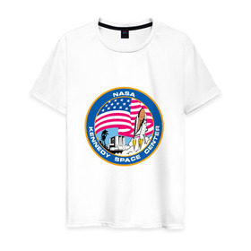 Мужская футболка хлопок с принтом NASA Kennedy Space Center в Тюмени, 100% хлопок | прямой крой, круглый вырез горловины, длина до линии бедер, слегка спущенное плечо. | administration | aeronautics | brand | logo | nasa | national | oldschool | space | usa | исследование | космос | лого | наса | национальное | олдскул | сша | управление