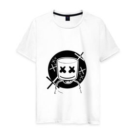 Мужская футболка хлопок с принтом MARSHMELLO в Тюмени, 100% хлопок | прямой крой, круглый вырез горловины, длина до линии бедер, слегка спущенное плечо. | dj | marshmello | usa | америка | клубная музыка | маршмелло | музыка | музыкант