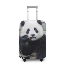 Чехол для чемодана 3D с принтом Большая панда в Тюмени, 86% полиэфир, 14% спандекс | двустороннее нанесение принта, прорези для ручек и колес | бамбук | белый | джунгли | дикое | животное | китай | лес | медведь | черный