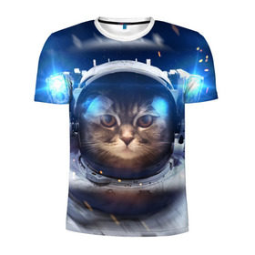 Мужская футболка 3D спортивная с принтом КОТ АСТРОНАВТ в Тюмени, 100% полиэстер с улучшенными характеристиками | приталенный силуэт, круглая горловина, широкие плечи, сужается к линии бедра | astronaut | cat | space | животные | космос | кот | кот астронавт