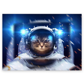 Поздравительная открытка с принтом КОТ АСТРОНАВТ в Тюмени, 100% бумага | плотность бумаги 280 г/м2, матовая, на обратной стороне линовка и место для марки
 | astronaut | cat | space | животные | космос | кот | кот астронавт
