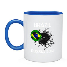 Кружка двухцветная с принтом Сборная Бразилии в Тюмени, керамика | объем — 330 мл, диаметр — 80 мм. Цветная ручка и кайма сверху, в некоторых цветах — вся внутренняя часть | brasil | brazil | football | neymar | pele | sport | бразилия | гол | игрок | карнавал | марсело | мяч | неймар | пеле | рио | сборная | спорт | тренер | футбол | чемпион | чемпионат