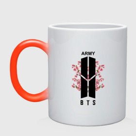 Кружка хамелеон с принтом BTS ARMY в Тюмени, керамика | меняет цвет при нагревании, емкость 330 мл | bts | bts army | j hope | jimin | jin | jungkook | k pop | rap monster | rapmon | suga | v | бтс | группа | корея