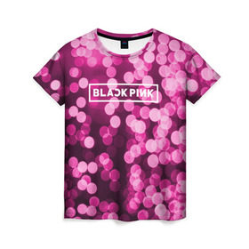 Женская футболка 3D с принтом BlackPink в Тюмени, 100% полиэфир ( синтетическое хлопкоподобное полотно) | прямой крой, круглый вырез горловины, длина до линии бедер | black  pink | blackpink | flowers | jennie | jisoo | k pop | lalisa | sakura | группа | к поп | корейская группа | растения | розовый | сакура | цветы | черный