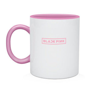 Кружка двухцветная с принтом BlackPink 97 ROSE в Тюмени, керамика | объем — 330 мл, диаметр — 80 мм. Цветная ручка и кайма сверху, в некоторых цветах — вся внутренняя часть | 97 rose | black  pink | blackpink | jennie | jisoo | k pop | lalisa | группа | к поп | корейская группа | розовый | черный