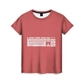 Женская футболка 3D с принтом Клавиатура Qwerty красная в Тюмени, 100% полиэфир ( синтетическое хлопкоподобное полотно) | прямой крой, круглый вырез горловины, длина до линии бедер | 