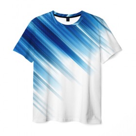 Мужская футболка 3D с принтом ABSTRACT BLUE в Тюмени, 100% полиэфир | прямой крой, круглый вырез горловины, длина до линии бедер | Тематика изображения на принте: abstract | blue | geometry | абстракция | геометрия | градиент | линии | синий