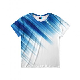 Детская футболка 3D с принтом ABSTRACT BLUE в Тюмени, 100% гипоаллергенный полиэфир | прямой крой, круглый вырез горловины, длина до линии бедер, чуть спущенное плечо, ткань немного тянется | abstract | blue | geometry | абстракция | геометрия | градиент | линии | синий
