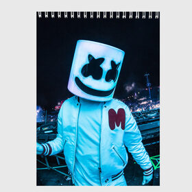 Скетчбук с принтом MARSHMELLO в Тюмени, 100% бумага
 | 48 листов, плотность листов — 100 г/м2, плотность картонной обложки — 250 г/м2. Листы скреплены сверху удобной пружинной спиралью | dj | marshmello | usa | америка | клубная музыка | маршмелло | музыка | музыкант