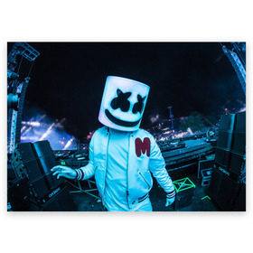 Поздравительная открытка с принтом MARSHMELLO в Тюмени, 100% бумага | плотность бумаги 280 г/м2, матовая, на обратной стороне линовка и место для марки
 | dj | marshmello | usa | америка | клубная музыка | маршмелло | музыка | музыкант