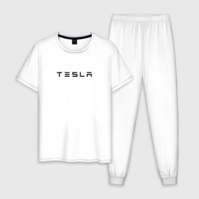 Мужская пижама хлопок с принтом Tesla в Тюмени, 100% хлопок | брюки и футболка прямого кроя, без карманов, на брюках мягкая резинка на поясе и по низу штанин
 | elon | mask | musk | илон маск | маск | тесла