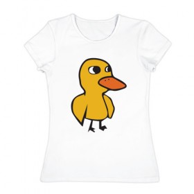 Женская футболка хлопок с принтом Утка в Тюмени, 100% хлопок | прямой крой, круглый вырез горловины, длина до линии бедер, слегка спущенное плечо | duck | duckling | утенок | утка