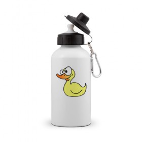 Бутылка спортивная с принтом Утка в Тюмени, металл | емкость — 500 мл, в комплекте две пластиковые крышки и карабин для крепления | duck | duckling | утенок | утка