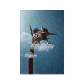 Обложка для паспорта матовая кожа с принтом Жираф и самолет в Тюмени, натуральная матовая кожа | размер 19,3 х 13,7 см; прозрачные пластиковые крепления | Тематика изображения на принте: животные | жираф | небо | облака | природа | самолет | солнце | юмор