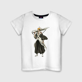 Детская футболка хлопок с принтом Ichigo Kurosaki в Тюмени, 100% хлопок | круглый вырез горловины, полуприлегающий силуэт, длина до линии бедер | bleach | hollow | manga | блич | ичиго | куросаки | манга | пустой | синигами