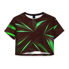 Женская футболка 3D укороченная с принтом STRIPES GREEN 3D в Тюмени, 100% полиэстер | круглая горловина, длина футболки до линии талии, рукава с отворотами | abstract | geometry | абстракция | геометрия | градиент | линии