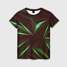 Женская футболка 3D с принтом STRIPES GREEN 3D в Тюмени, 100% полиэфир ( синтетическое хлопкоподобное полотно) | прямой крой, круглый вырез горловины, длина до линии бедер | Тематика изображения на принте: abstract | geometry | абстракция | геометрия | градиент | линии