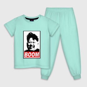 Детская пижама хлопок с принтом BOOM КИМ ЧЕН ЫН в Тюмени, 100% хлопок |  брюки и футболка прямого кроя, без карманов, на брюках мягкая резинка на поясе и по низу штанин
 | Тематика изображения на принте: boom | kim chen eun | mems | ким чен ын | кнр | мемы | северная корея | ядерные ракеты